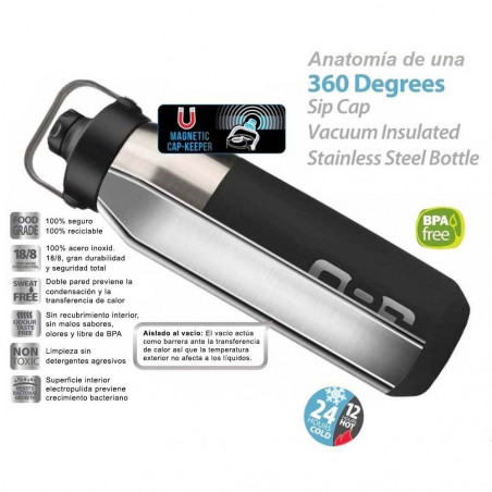 360 Degrees Tapón Magnético 550 ml plata - Botella termo