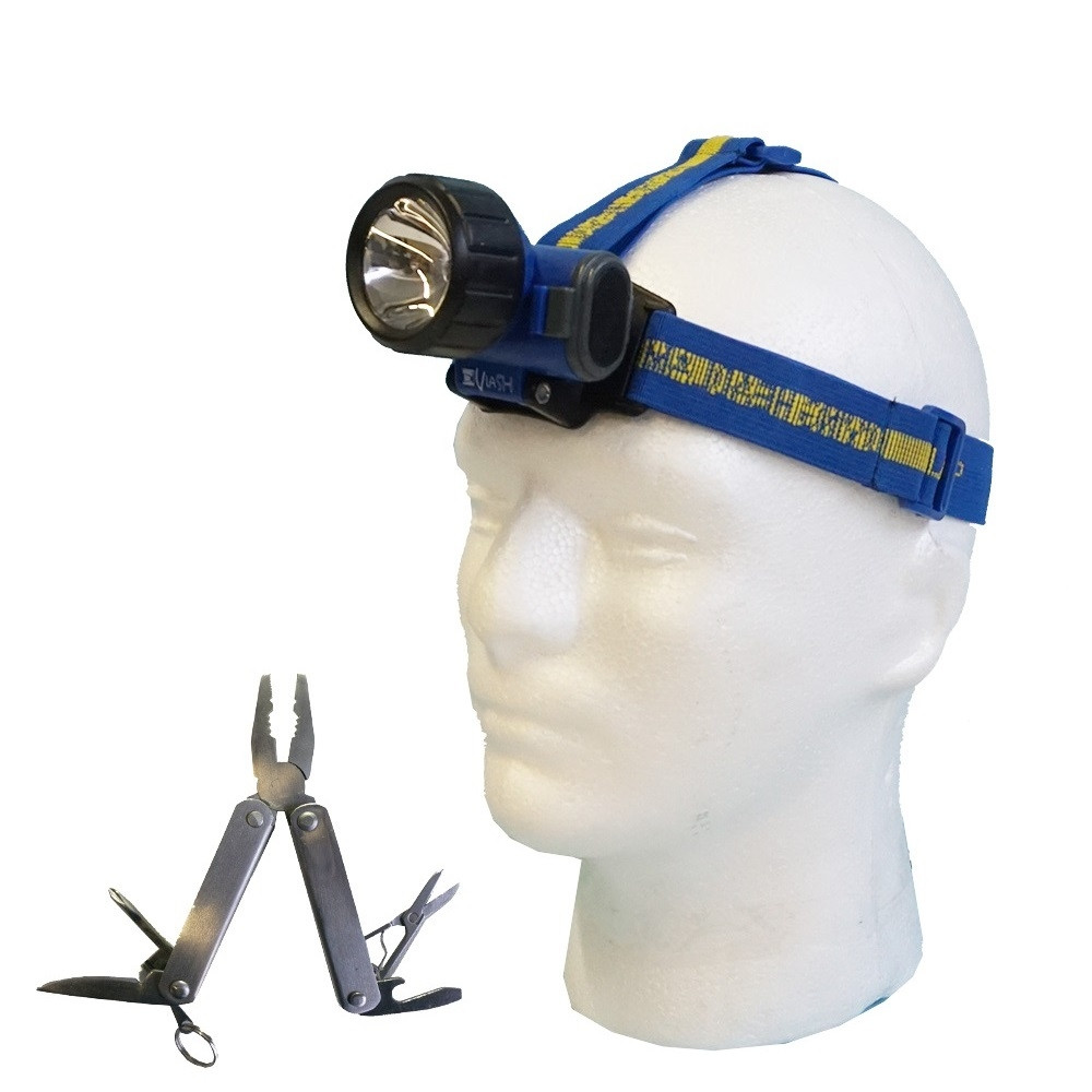 Kit linterna FRONTAL SUMERGIBLE + ALICATES herramienta multiusos