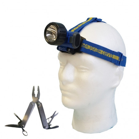 Kit linterna FRONTAL SUMERGIBLE + ALICATES herramienta multiusos