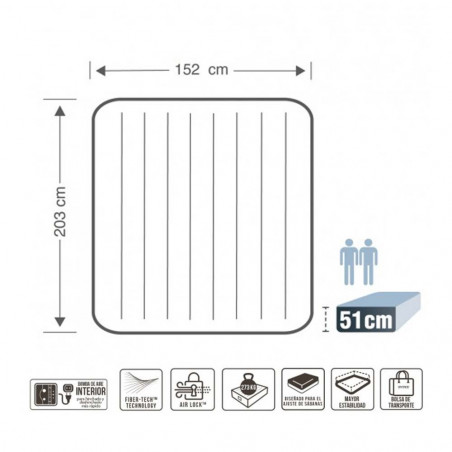 Intex Fibertech Prime Comfort Elevated 152 x 203 cm - Colchón eléctrico doble