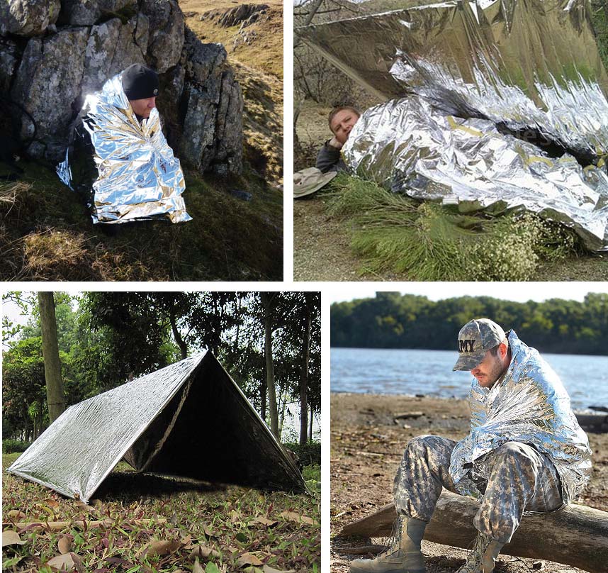 4x Mantas térmicas de emergencia para supervivencia, acampada, senderismo